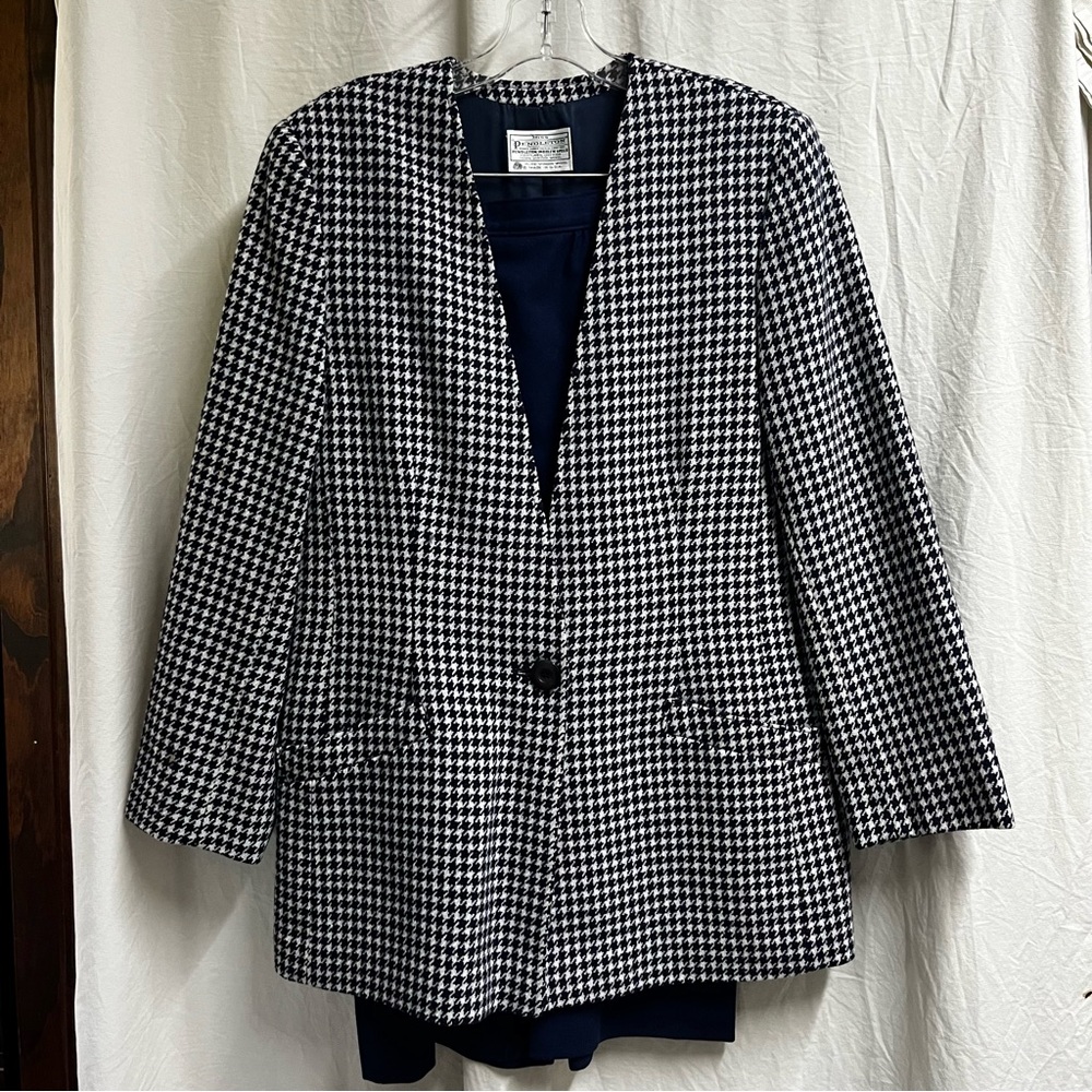 Vintage Pendleton Women’s Navy/white Houndstooth Skirt Suit 100% Virgin Wool USA